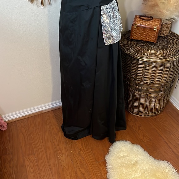 Vintage Black & Silver Dress/ Side Train/ Alice Designs - Picture 3 of 11